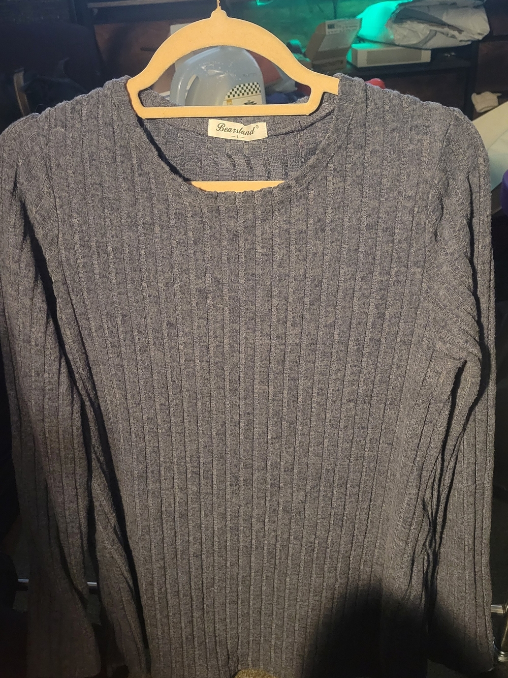 Bearland Ribbed Knit Maternity Split Hem Long Sleeve Top - Heather Gray
